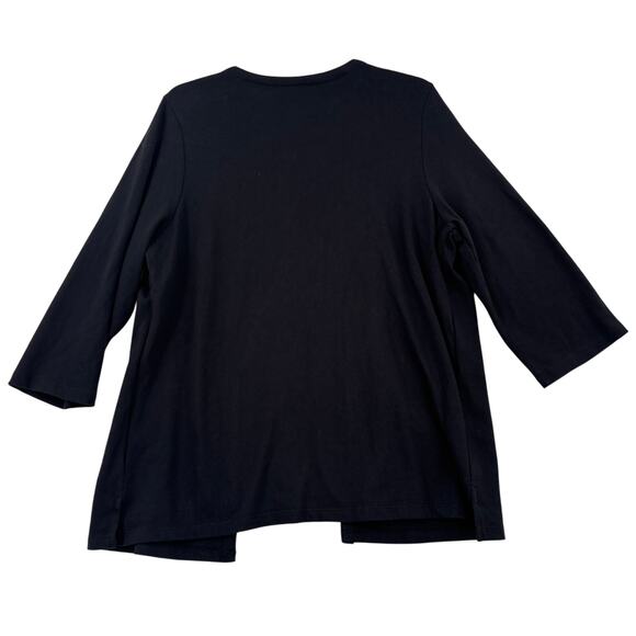 Quacker Factory Duet Knit Top Size L Black Eyelet Rhinestone 3/4 Sleeve Cotton - Picture 7 of 10